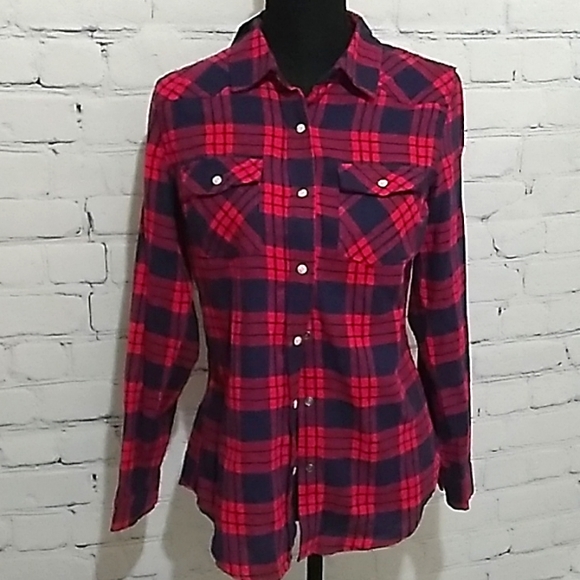 LS Pearl Snap ButtonClosure Flannel Shirt Black - Picture 2 of 12